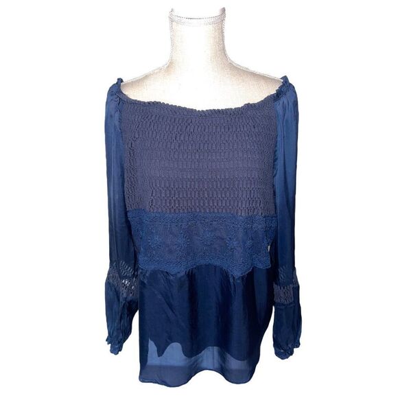 Sundance Off The Shoulder Navy Peasant Top - Picture 1 of 13